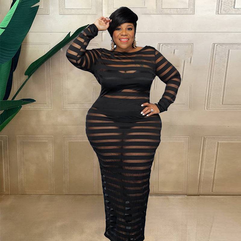 Long Sleeve Lace Maxi Dress Mesh Backless for BBW