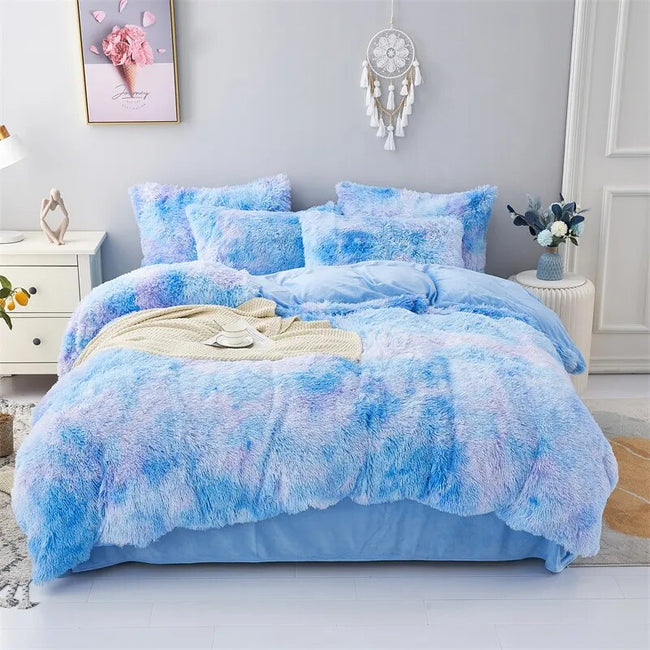 Plush Duvet Cover Pillowcase Set - Cozy Bedding for Singles and Doubles - The Well Being The Well Being Twin 150X210cm / Blue & white The Well Being Plush Duvet Cover Pillowcase Set - Cozy Bedding for Singles and Doubles