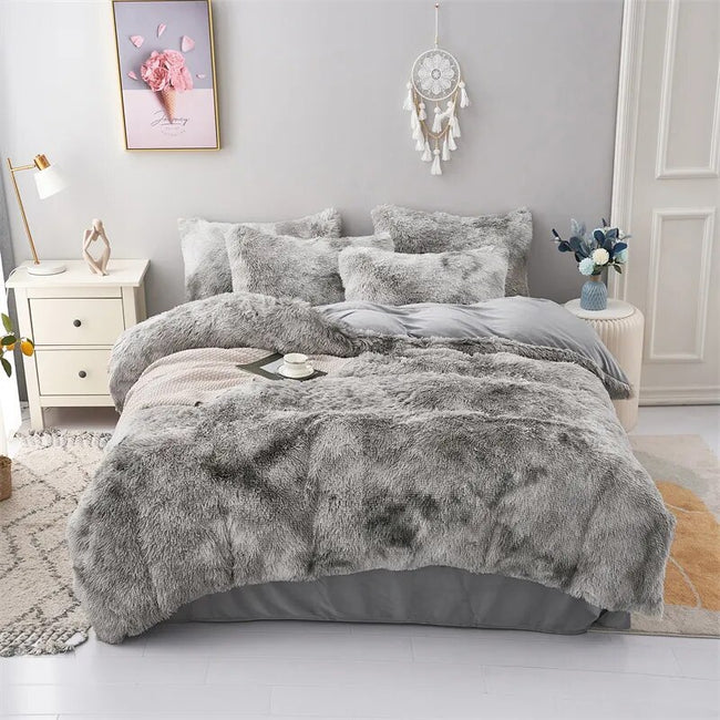 Plush Duvet Cover Pillowcase Set - Cozy Bedding for Singles and Doubles - The Well Being The Well Being Twin 160X210cm / Grey, white&black The Well Being Plush Duvet Cover Pillowcase Set - Cozy Bedding for Singles and Doubles