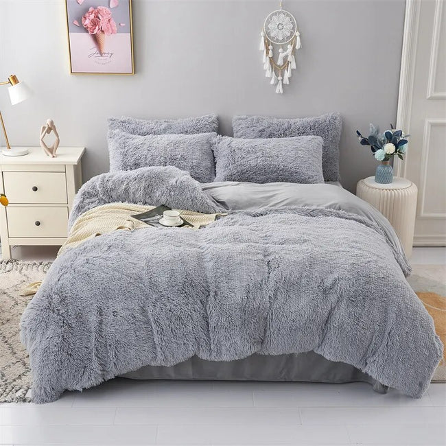 Plush Duvet Cover Pillowcase Set - Cozy Bedding for Singles and Doubles - The Well Being The Well Being Twin 150X210cm / Grey The Well Being Plush Duvet Cover Pillowcase Set - Cozy Bedding for Singles and Doubles
