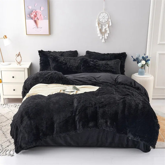 Plush Duvet Cover Pillowcase Set - Cozy Bedding for Singles and Doubles - The Well Being The Well Being Queen & King 180X210cm / Black The Well Being Plush Duvet Cover Pillowcase Set - Cozy Bedding for Singles and Doubles