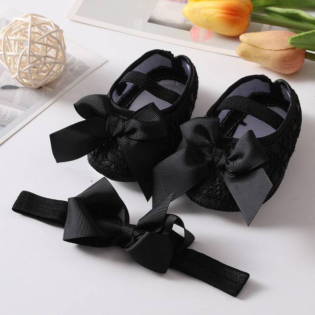 Baby Shoes Baptism White Bowknot Baby Girl Lace Shoes Headband Set Toddler Prewalker Cute Baby Soft Shoes for 0-18M Kids - TheWellBeing4All