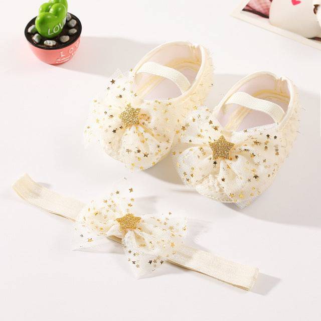 Baby Shoes Baptism White Bowknot Baby Girl Lace Shoes Headband Set Toddler Prewalker Cute Baby Soft Shoes for 0-18M Kids - TheWellBeing4All