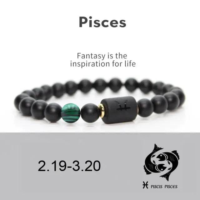 NEW 8mm Black Stone Beads 12 constellation couple Bracelet Men Bracelets For Women Pulseras Masculina Hombre Man Mens Jewellery - TheWellBeing4All