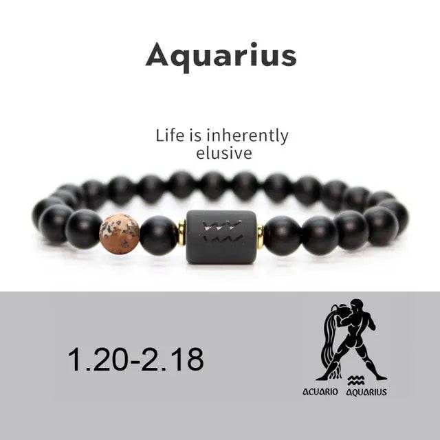 NEW 8mm Black Stone Beads 12 constellation couple Bracelet Men Bracelets For Women Pulseras Masculina Hombre Man Mens Jewellery - TheWellBeing4All
