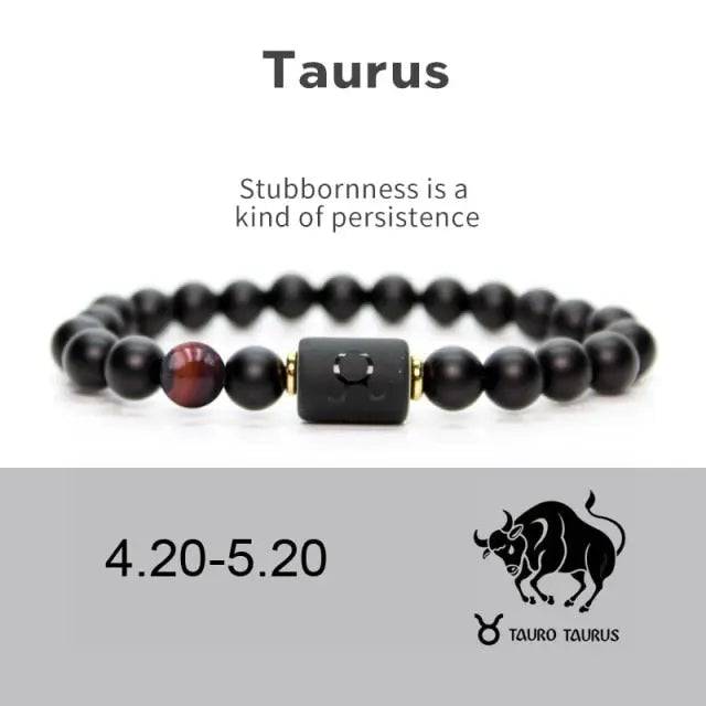 NEW 8mm Black Stone Beads 12 constellation couple Bracelet Men Bracelets For Women Pulseras Masculina Hombre Man Mens Jewellery - TheWellBeing4All