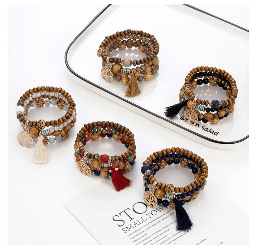 Bohemian style multi-layer wood bead beaded bracelet - TheWellBeing4All