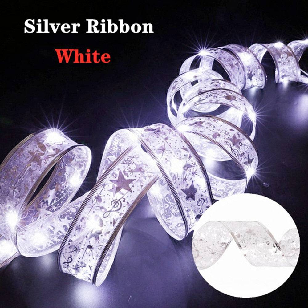 Christmas Ribbon Fairy Light Christmas Decoration DIY Bows String Light Tree Ornaments - TheWellBeing4All
