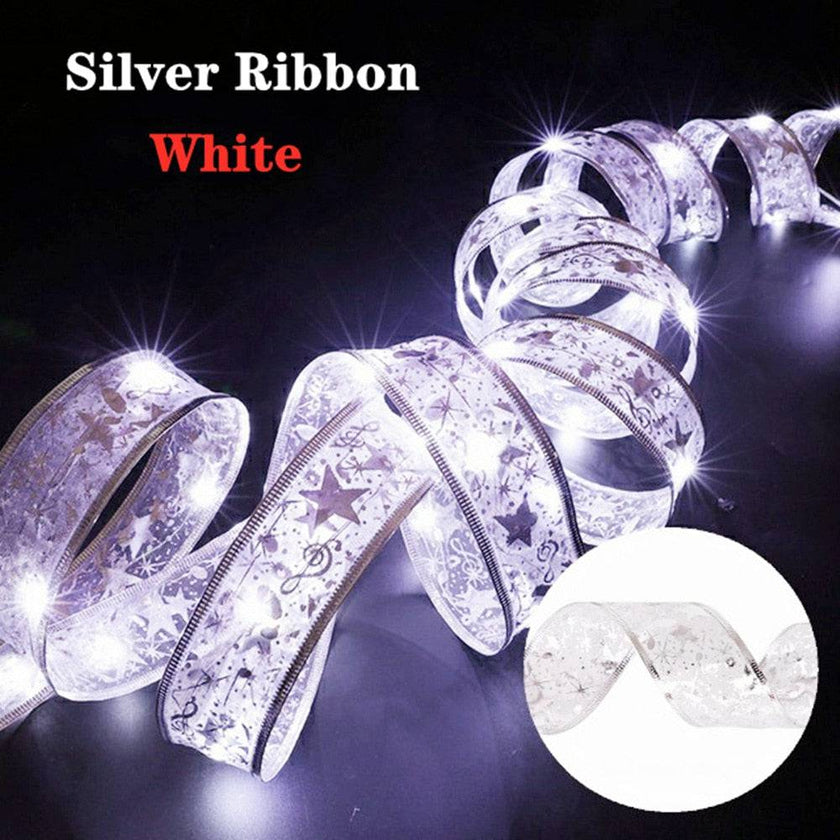 Christmas Ribbon Fairy Light Christmas Decoration DIY Bows String Light Tree Ornaments - TheWellBeing4All