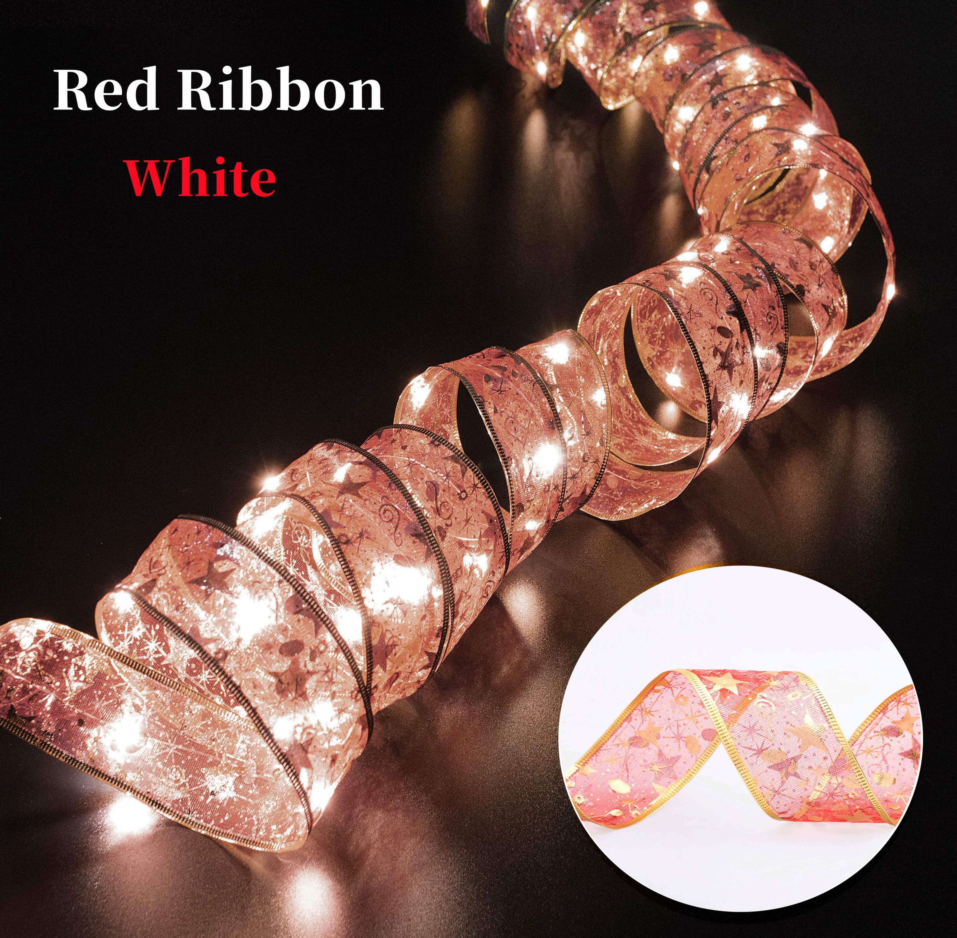 Christmas Ribbon Fairy Light Christmas Decoration DIY Bows String Light Tree Ornaments - TheWellBeing4All