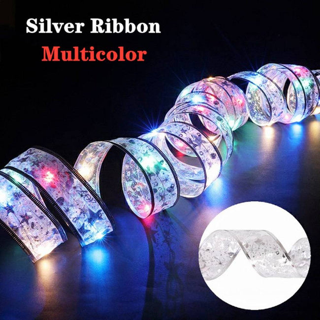 Christmas Ribbon Fairy Light Christmas Decoration DIY Bows String Light Tree Ornaments - TheWellBeing4All