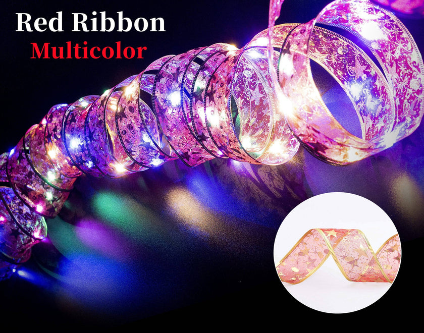 Christmas Ribbon Fairy Light Christmas Decoration DIY Bows String Light Tree Ornaments - TheWellBeing4All