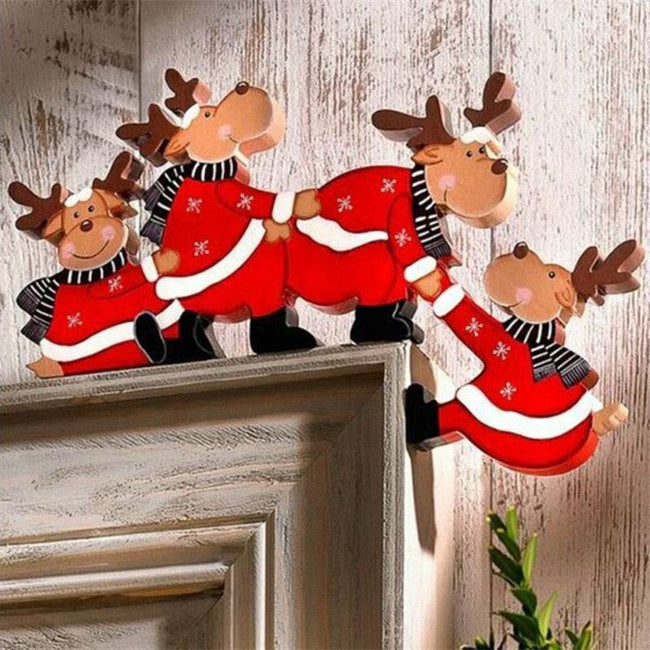 Christmas Door Frame Decoration Santa Claus Elk Wooden Christmas Decorations Door Frame Wood Trim Xmas Door Decor - TheWellBeing4All