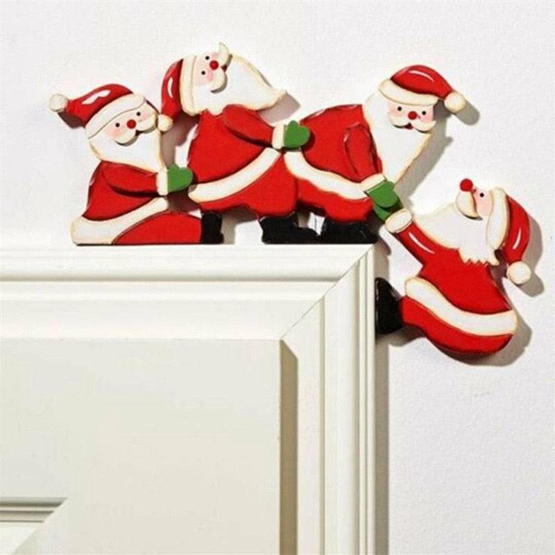 Christmas Door Frame Decoration Santa Claus Elk Wooden Christmas Decorations Door Frame Wood Trim Xmas Door Decor - TheWellBeing4All