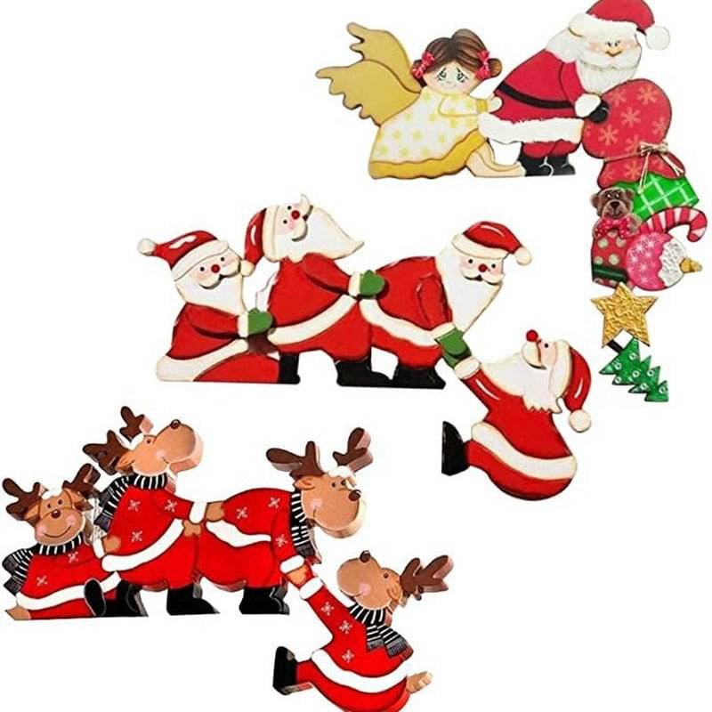 Christmas Door Frame Decoration Santa Claus Elk Wooden Christmas Decorations Door Frame Wood Trim Xmas Door Decor - TheWellBeing4All