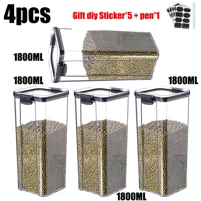 Plastic Sealed Cans Kitchen Storage Box Transparent - TheWellBeing4All