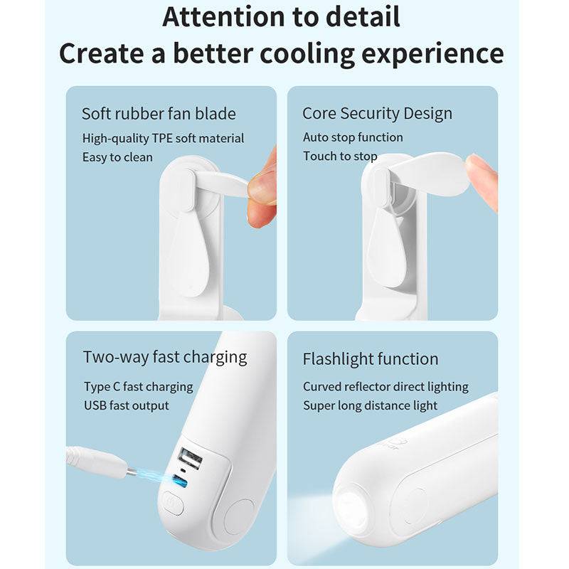 Mini Fan Portable Handheld Electric Fan Rechargeable Quiet Pocket Cooling Hand ventilador with Light Office Outdoor - TheWellBeing4All