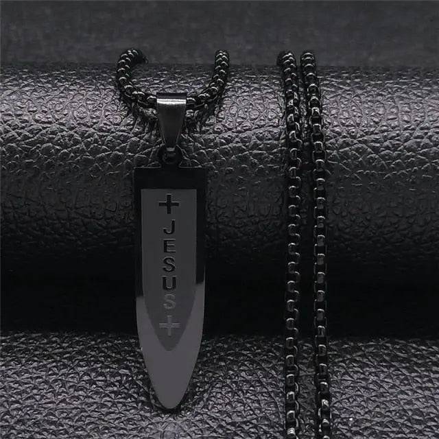 Long Stainless Steel Choker Necklace for Men Gold Color Jesus Bullet Necklaces Jewerly cadenas para hombre - TheWellBeing4All