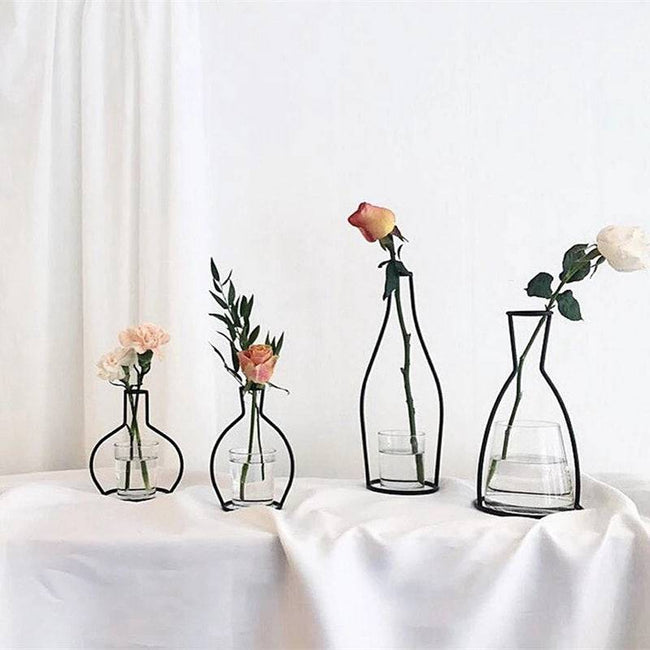 Iron Line Table Flowers Vase Pot Ornament Metal Plant Holder Nordic Styles - TheWellBeing4All
