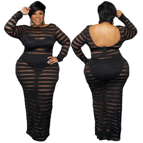 Long Sleeve Lace Maxi Dress Mesh Backless for BBW - TheWellBeing4All