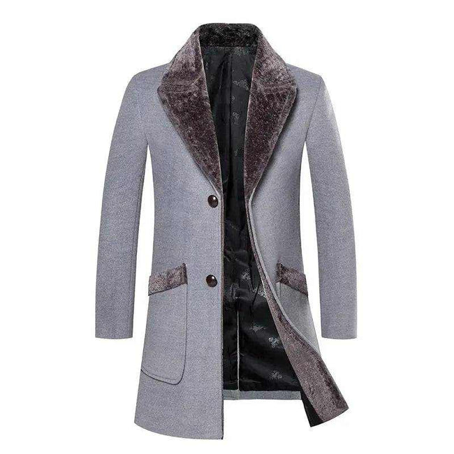 Men's Wool Blend coat | Winter Trench Coat with Fur Collar