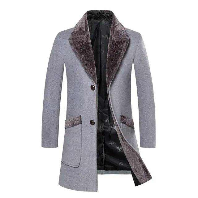 Men's Wool Blend coat | Winter Trench Coat with Fur Collar
