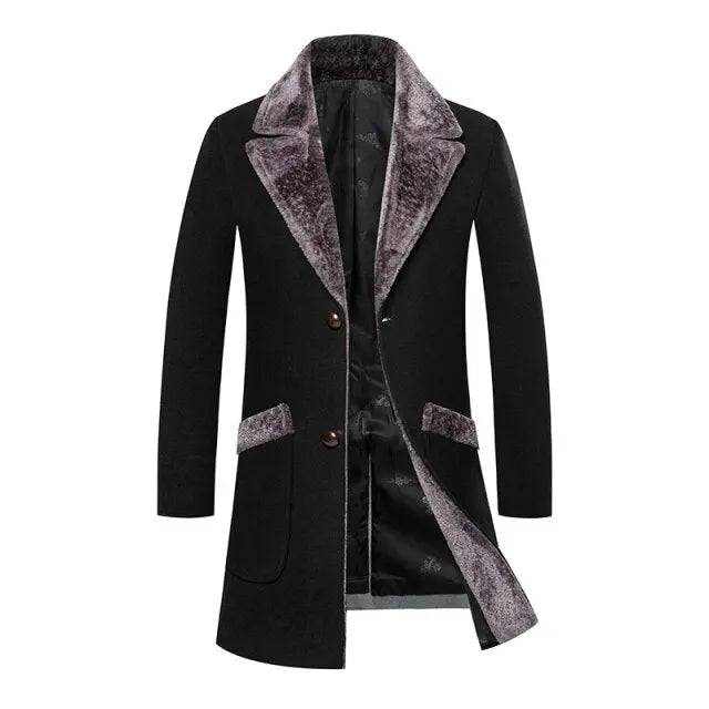 Men's Wool Blend coat | Winter Trench Coat with Fur Collar
