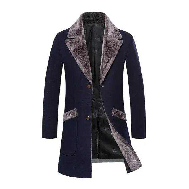 Men's Wool Blend coat | Winter Trench Coat with Fur Collar