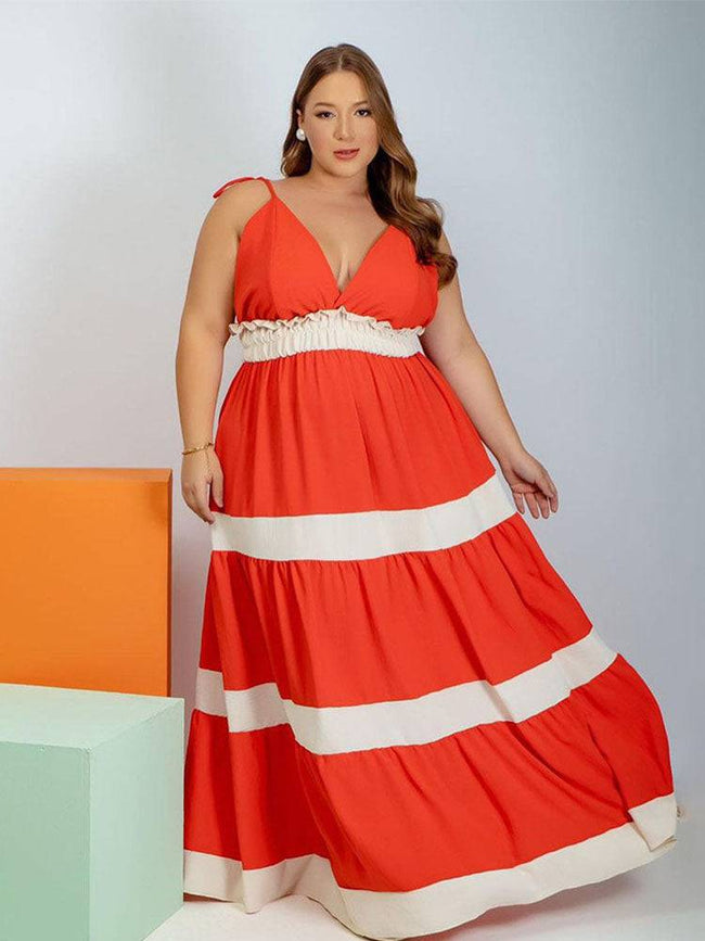 Plus Size women Dresses Maxi Sling Dress V Neck Backless Sexy Vacation Beach Dress - TheWellBeing4All