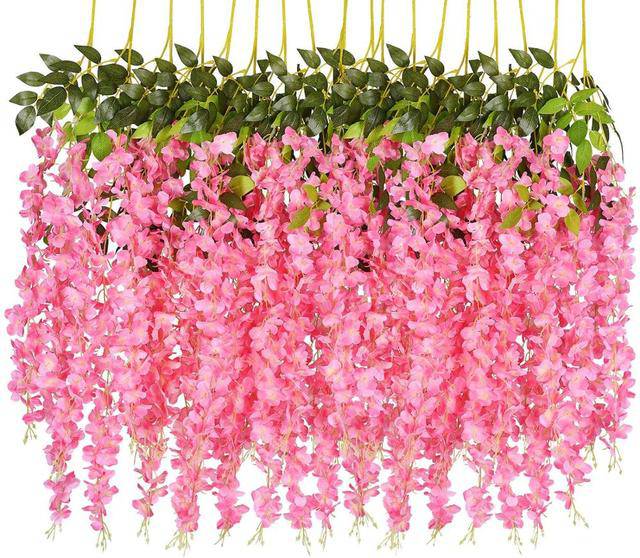 Wisteria Artificial Flower Silk Vine Garland Hanging for Wedding Party Garden Outdoor Greenery Office Wall  DECOR.12 Pcs 45inch - TheWellBeing4All