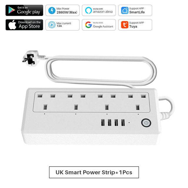 Smart Power Strip Plug With 4 Smart Socket Work With Alexa Google Assistant - TheWellBeing4All