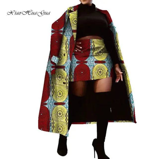 Set of Traditional African Long Trench Coat Skirt Set - TheWellBeing4All