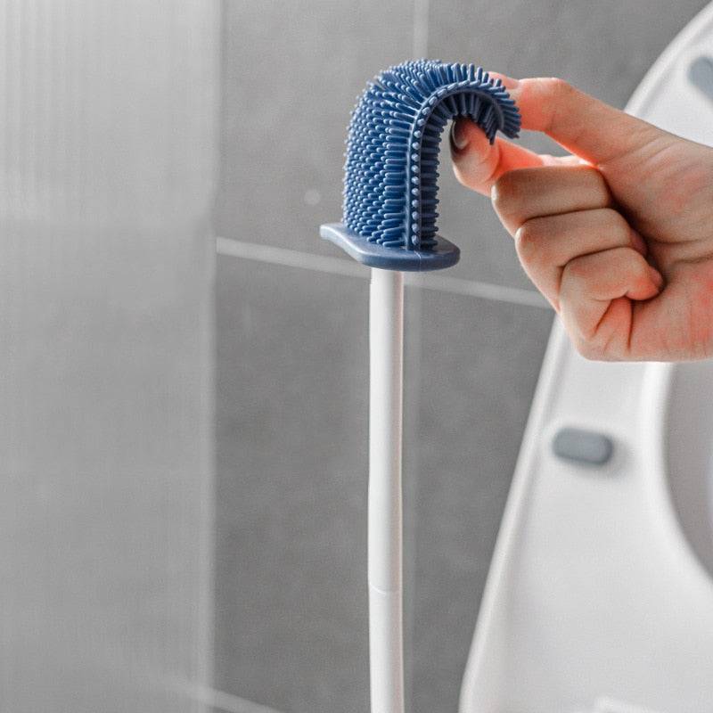 Silicone Bristles Toilet Brush and Holder Toilet Bowl Brush with Holder Set Wall Hanging - TheWellBeing4All