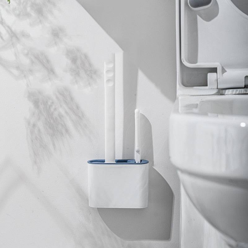 Silicone Bristles Toilet Brush and Holder Toilet Bowl Brush with Holder Set Wall Hanging - TheWellBeing4All