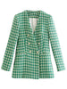 Traf Jacket Ornate Button Tweed Woolen Coats Female Casual Thick Green Blazers Blue Outerwear - TheWellBeing4All