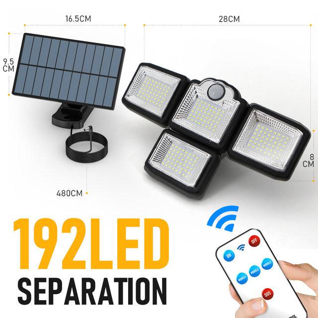 Solar Led Lights 4 Head Motion Sensor 270 Wide Angle Lighting Waterproof Remote Control - TheWellBeing4All