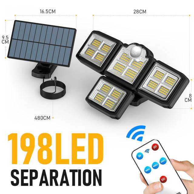 Solar Led Lights 4 Head Motion Sensor 270 Wide Angle Lighting Waterproof Remote Control - TheWellBeing4All