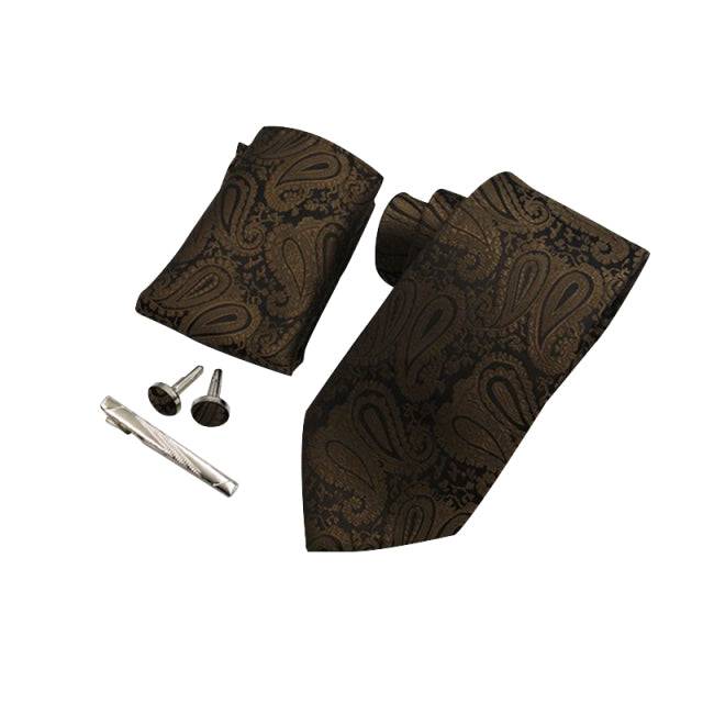Tie set with Pink Paisley Tie, Tucker Clip, Hankies and Cuff links Gift Set for Men Wedding Party - TheWellBeing4All