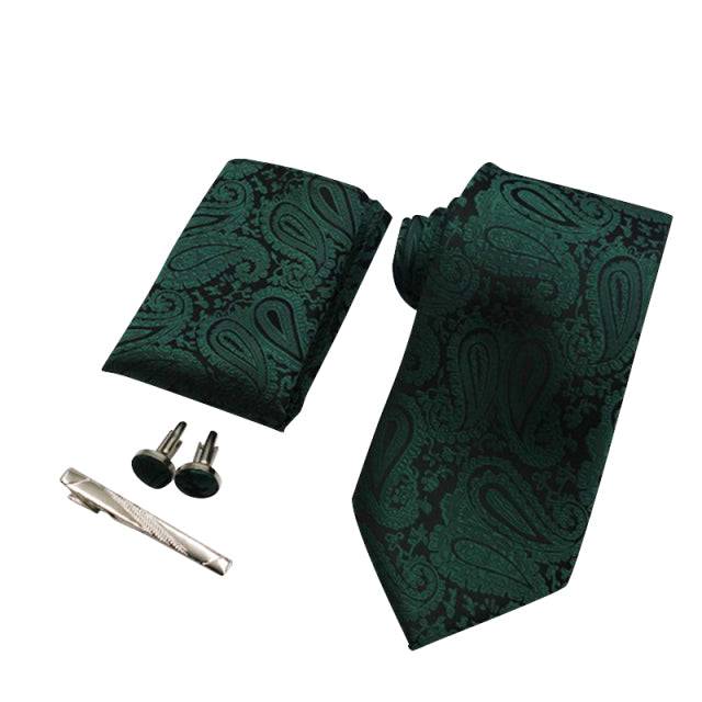 Tie set with Pink Paisley Tie, Tucker Clip, Hankies and Cuff links Gift Set for Men Wedding Party - TheWellBeing4All