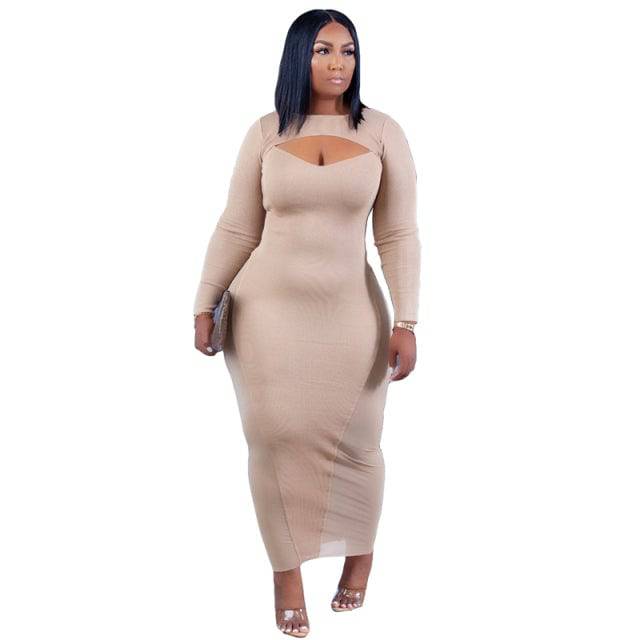 Mesh Patchwork Sexy Dresses Body on Long Sleeve Black Dress - TheWellBeing4All