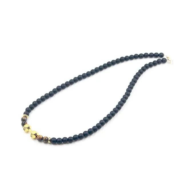 Stone Rose Gold Silver Color Barbell Men Necklace Beaded Matte Balck Beads - TheWellBeing4All