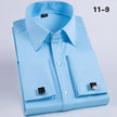 French Cuff Dress Shirt Men Long Sleeve Solid Color Striped Style Male Cufflink Include - TheWellBeing4All