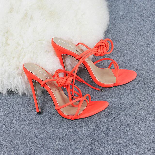 Ladies Pointed Toe High Heels 11.5CM Thin Heels Women Pumps Ankle Cross Strap Sandals - TheWellBeing4All