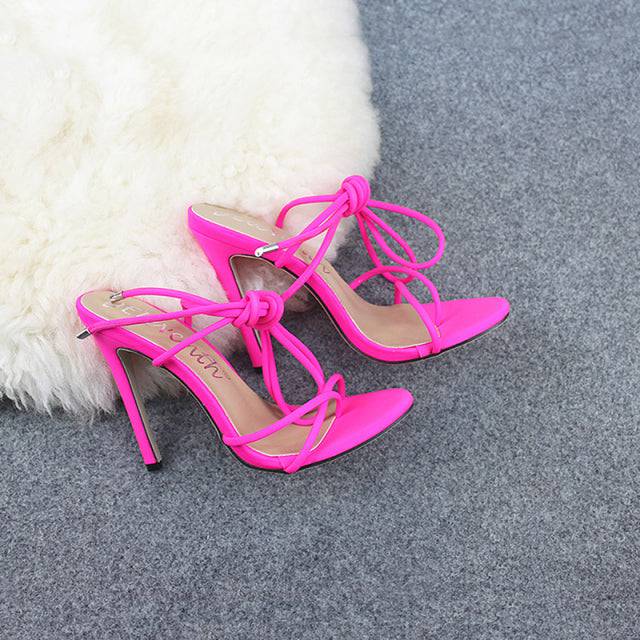 Ladies Pointed Toe High Heels 11.5CM Thin Heels Women Pumps Ankle Cross Strap Sandals - TheWellBeing4All