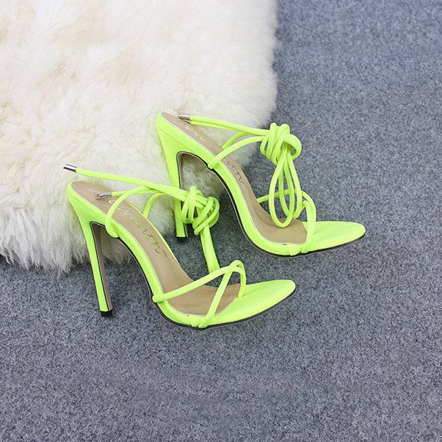 Ladies Pointed Toe High Heels 11.5CM Thin Heels Women Pumps Ankle Cross Strap Sandals - TheWellBeing4All