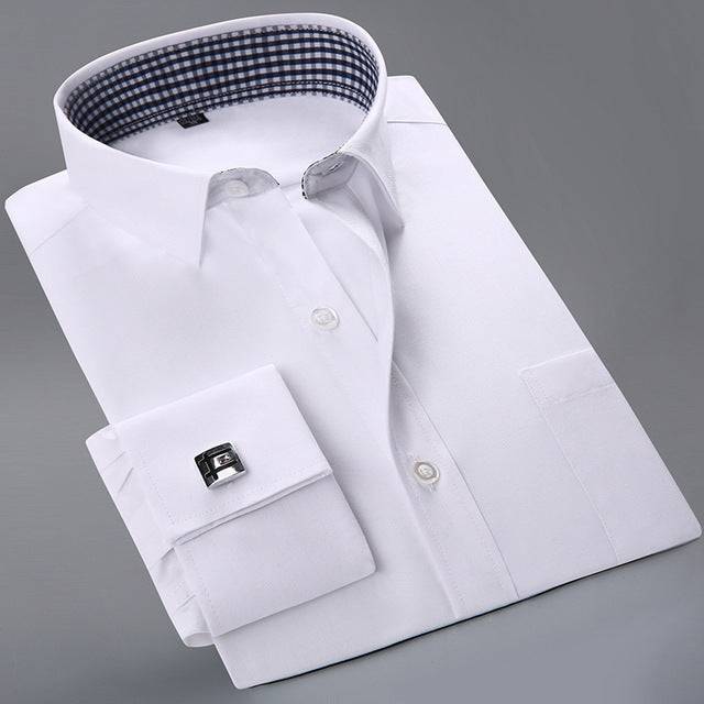 French Cufflinks Shirt Long Sleeve Slim Fit Button Cuff Men Dress Shirts - TheWellBeing4All
