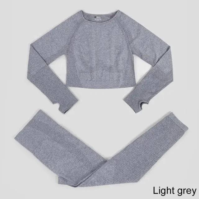 Seamless Yoga Set Workout Sportswear Gym Clothing Fitness High Waist Leggings Long Sleeve Crop Top Sports Suits - TheWellBeing4All