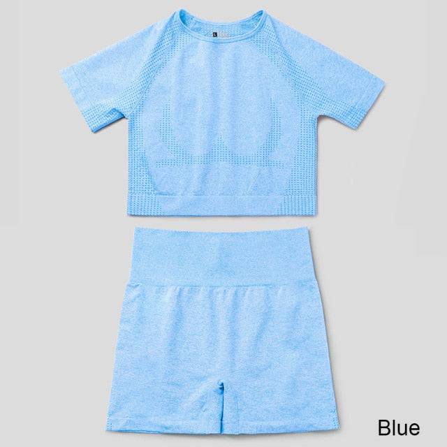 Seamless Yoga Set Workout Sportswear Gym Clothing Fitness High Waist Leggings Long Sleeve Crop Top Sports Suits - TheWellBeing4All