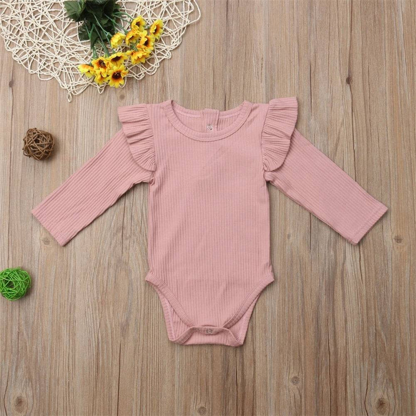Newborn Infant Kids Baby Girls Boys Autumn Causal Bodysuits Ruffles Long Sleeve Solid Warm Jumpsuits Outfit 0-24M - TheWellBeing4All