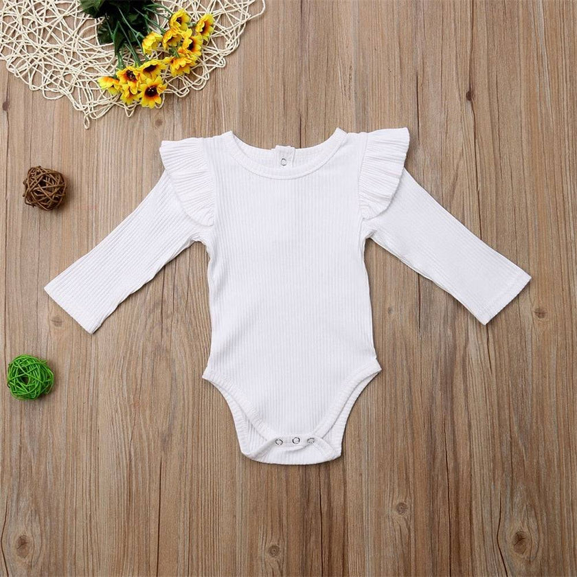 Newborn Infant Kids Baby Girls Boys Autumn Causal Bodysuits Ruffles Long Sleeve Solid Warm Jumpsuits Outfit 0-24M - TheWellBeing4All